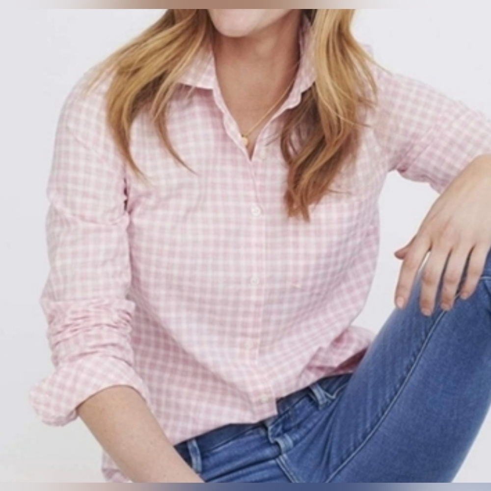 UNTUCKit Calina Pink White Gingham Checkered Button Down Shirt Women's